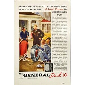 General Tire & Rubber "General Dual 10 Tires-Changing Tire Art"Vtg Print Ad 1937